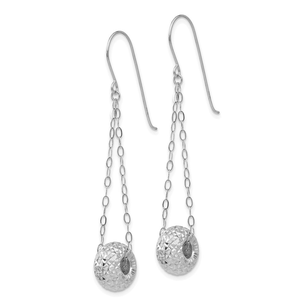 14K White Gold Chain with Diamond-cut Puffed Donut Bead Dangle French Hook Earrings