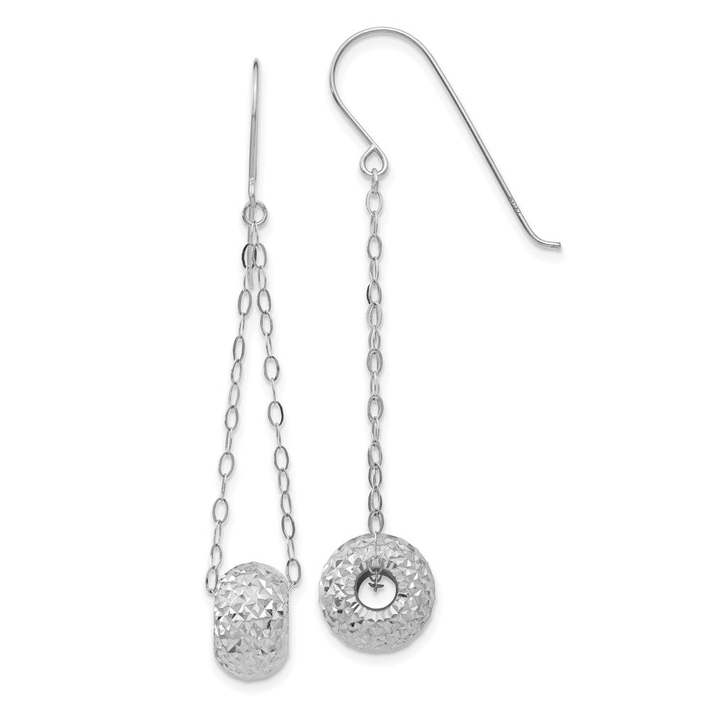 14K White Gold Chain with Diamond-cut Puffed Donut Bead Dangle French Hook Earrings