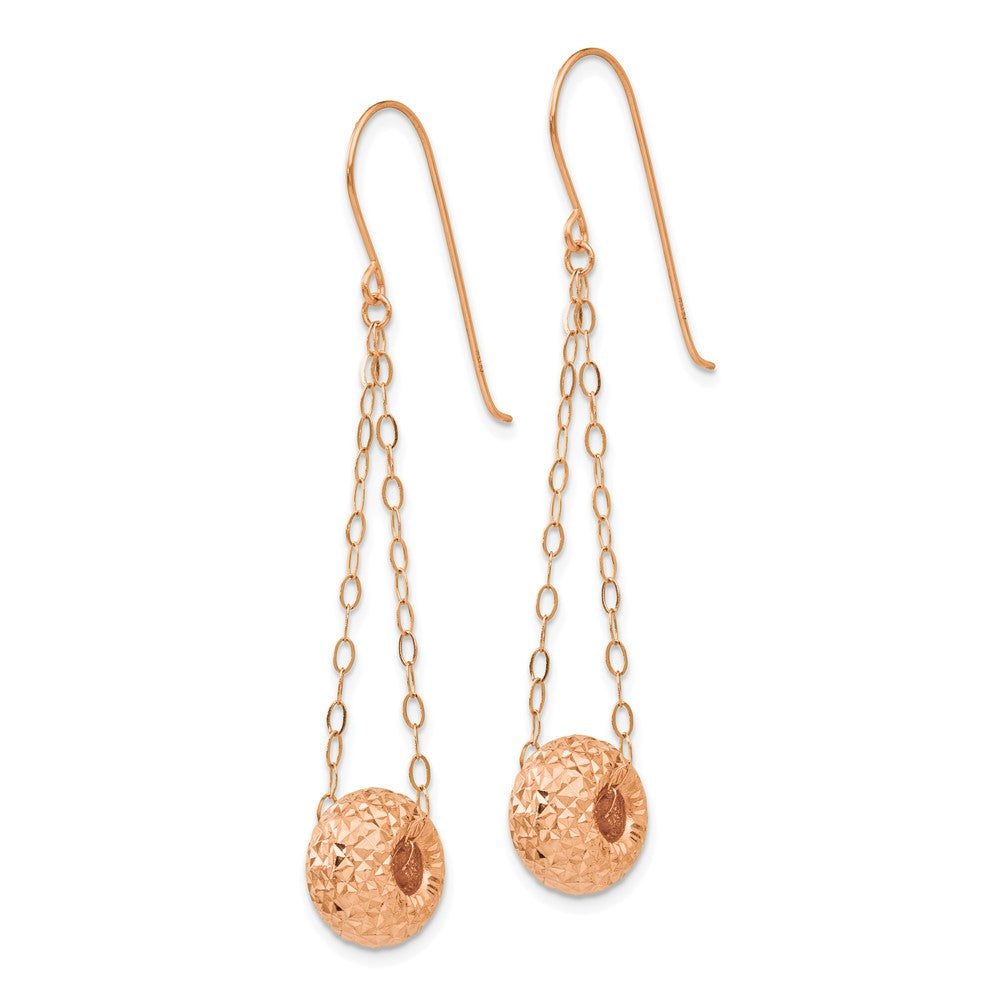 14K Rose Gold Chain with Diamond-cut Puffed Donut Bead Dangle French Hook Earrings