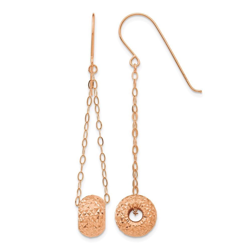 14K Rose Gold Chain with Diamond-cut Puffed Donut Bead Dangle French Hook Earrings