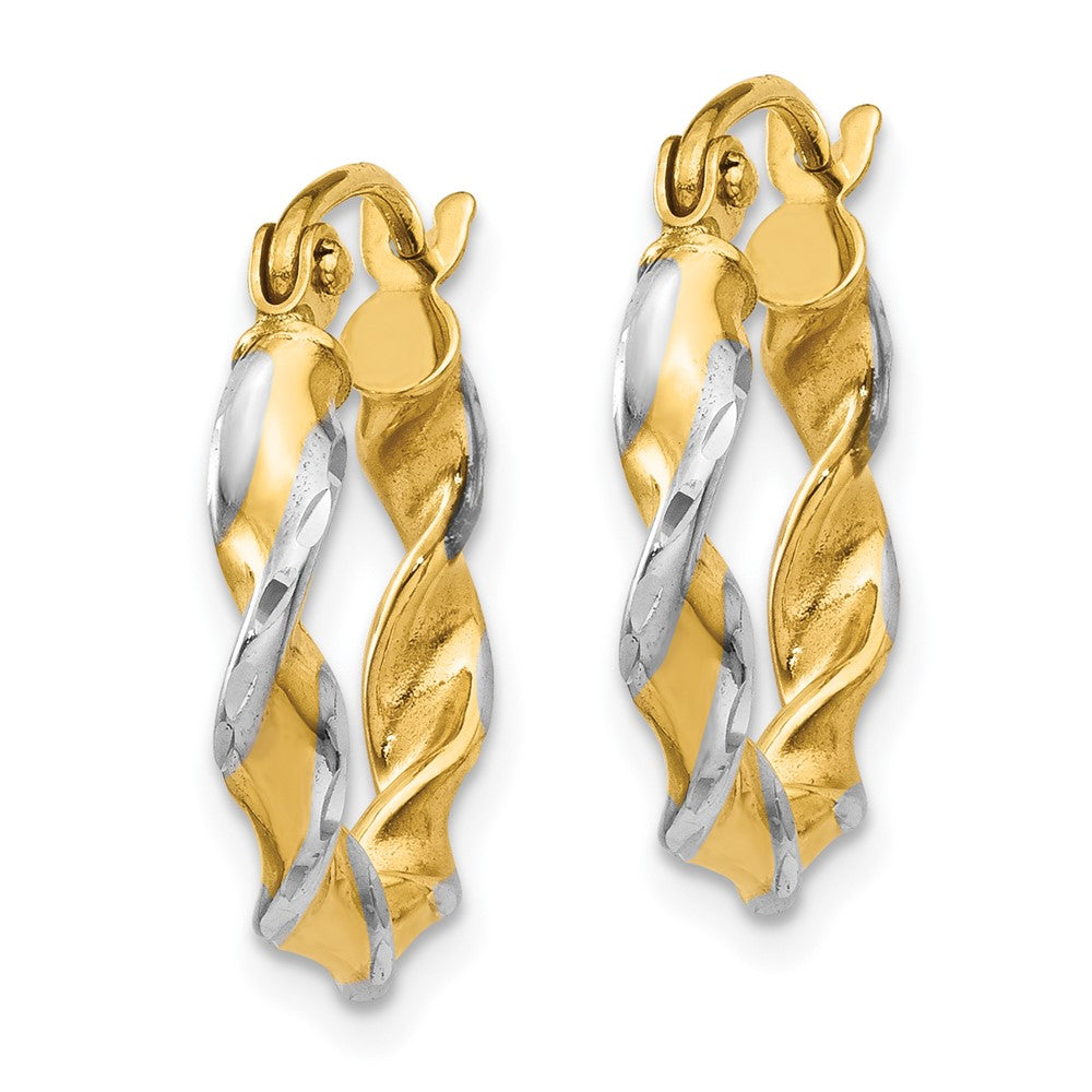 14k w/ White Rhodium Polished Fancy Twisted Hoop Earrings