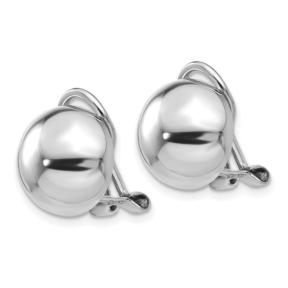 14k White Gold Polished Half Ball Omega Back Non-pierced Earrings