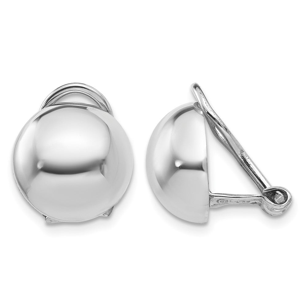 14k White Gold Polished Half Ball Omega Back Non-pierced Earrings