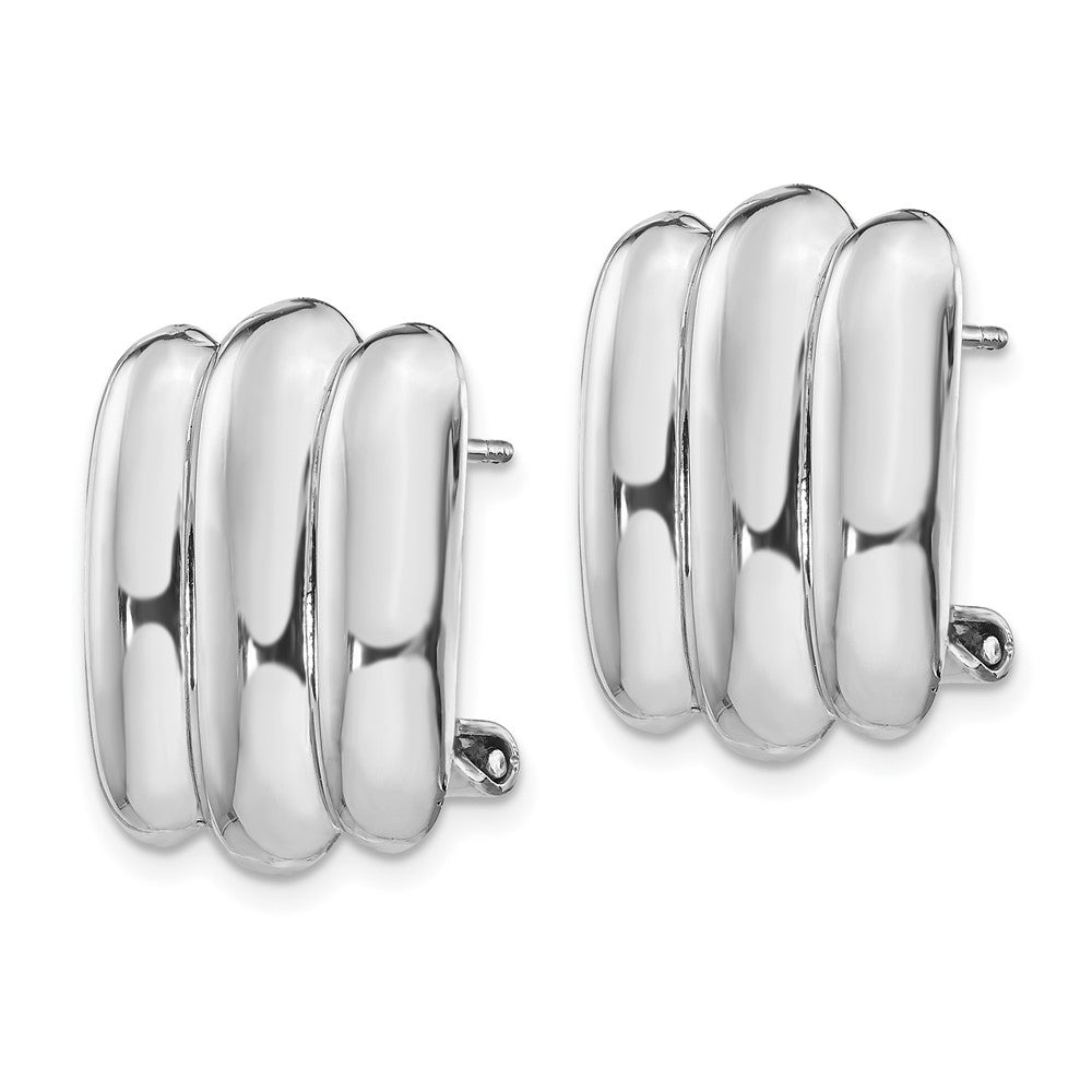 14k White Gold 15x Polished Ribbed Fancy Omega Back Post Earrings
