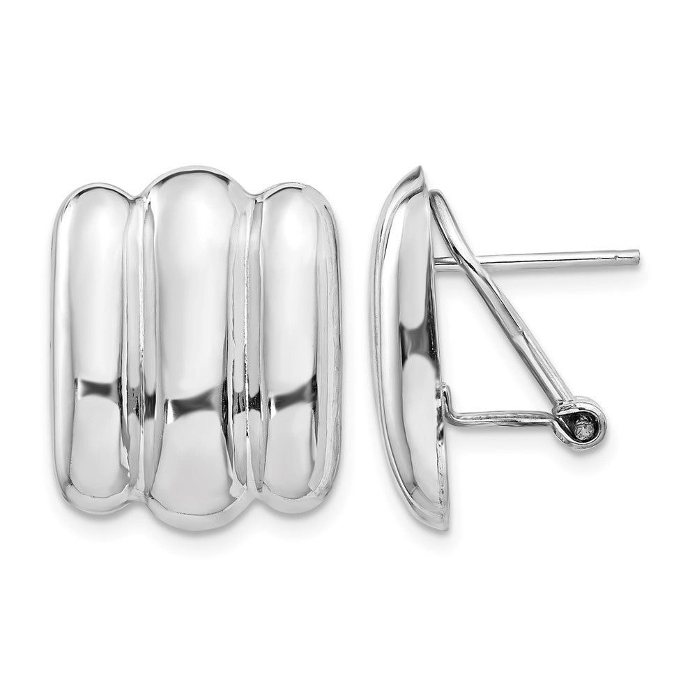 14k White Gold 15x Polished Ribbed Fancy Omega Back Post Earrings