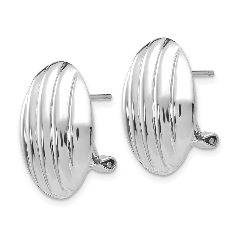 14k White Gold 14x Oval Polished Fancy Ribbed Omega Back Post Earrings