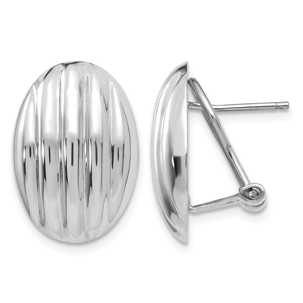 14k White Gold 14x Oval Polished Fancy Ribbed Omega Back Post Earrings