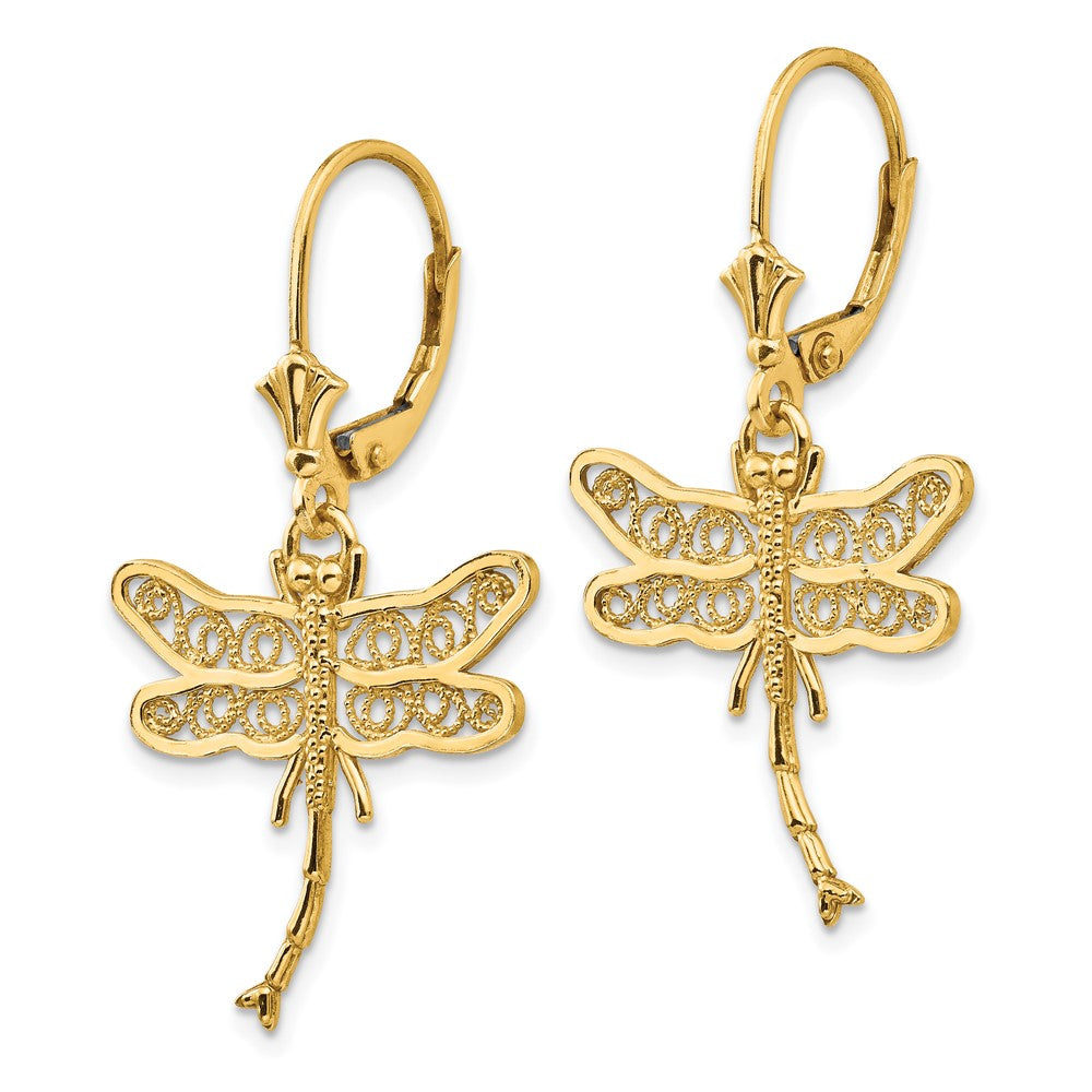 14k Dragonfly w/Filigree Wings Leverback Earrings