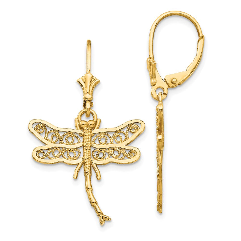 14k Dragonfly w/Filigree Wings Leverback Earrings