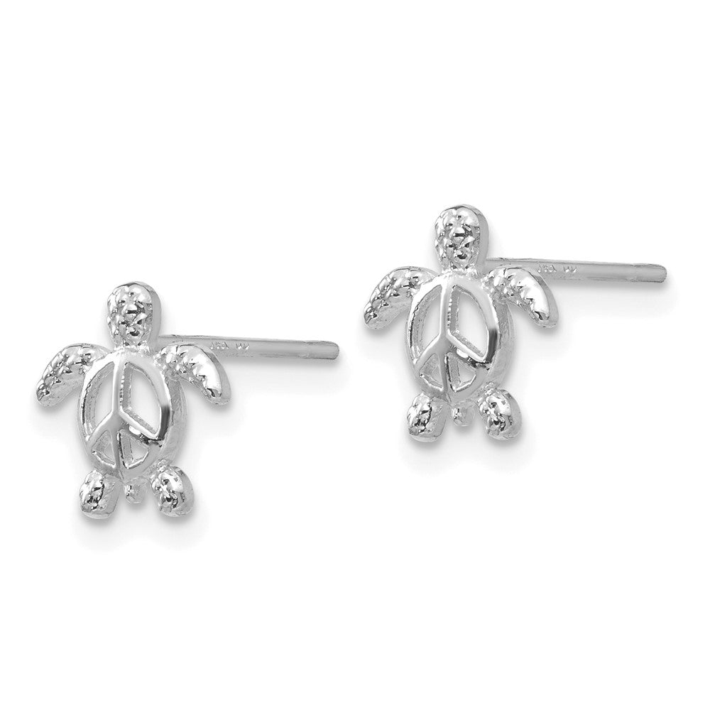 14k White Gold Peace Turtle Post Earrings