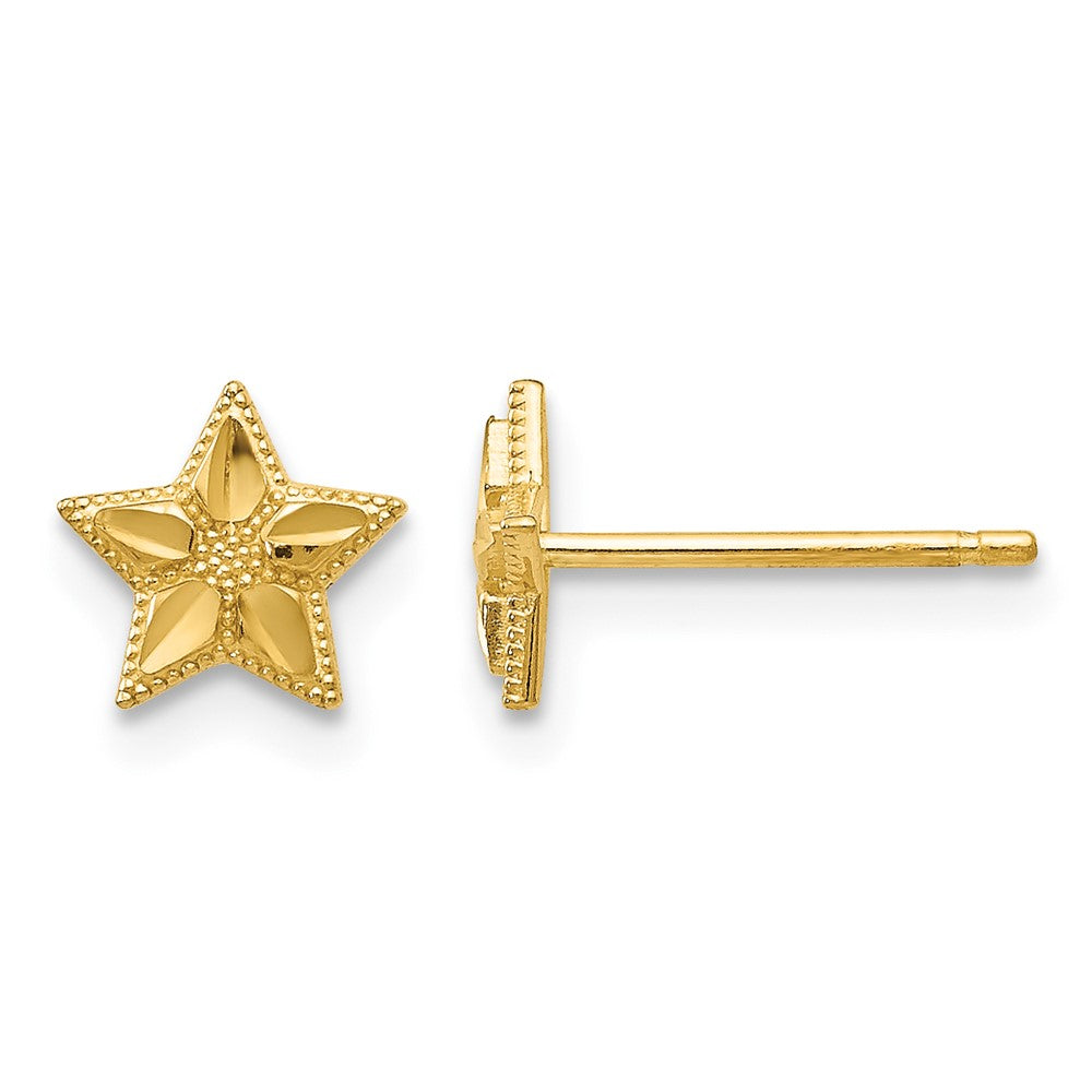 14k Polished Diamond-cut Star Post Earrings