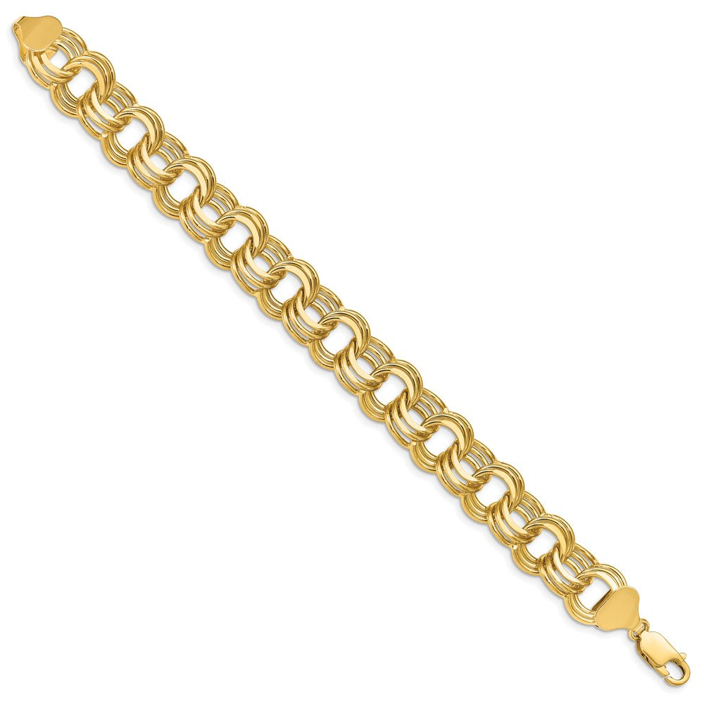 14k Solid Triple Link Charm Bracelet
