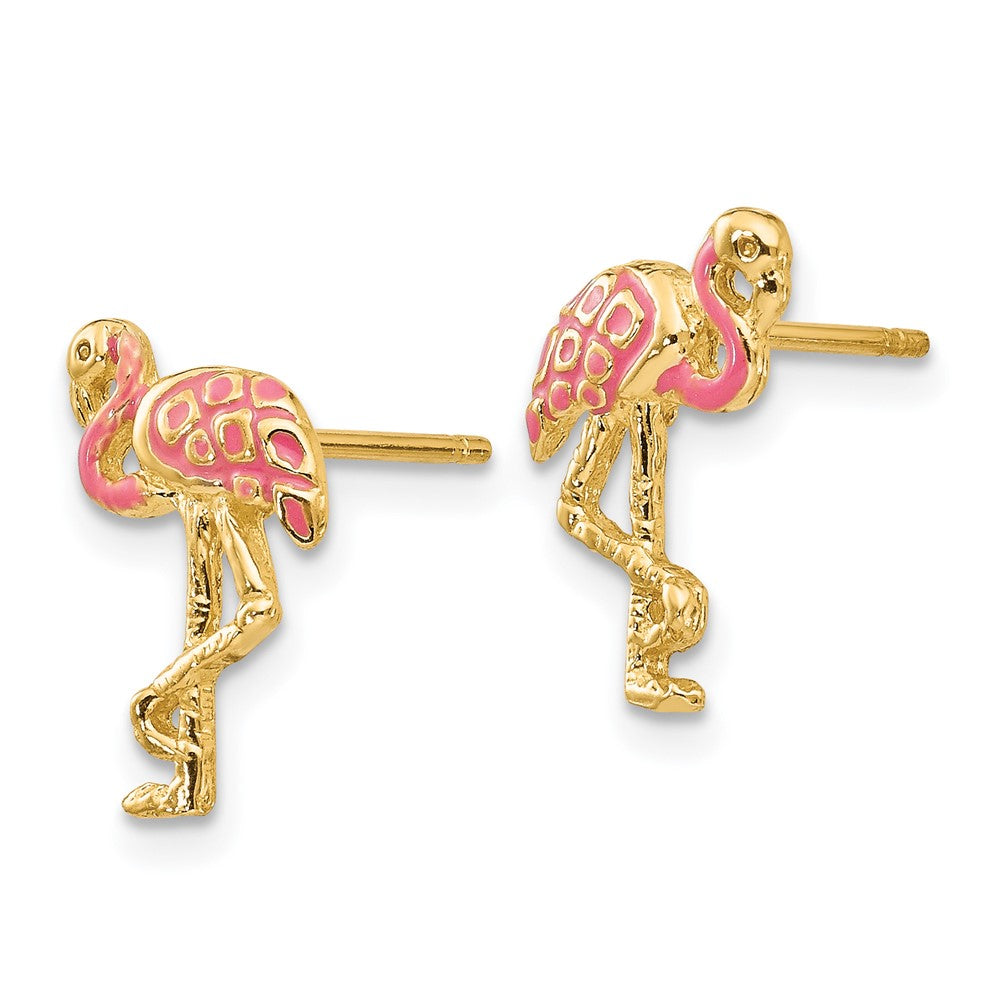 14k Pink Enameled Flamingo Post Earrings