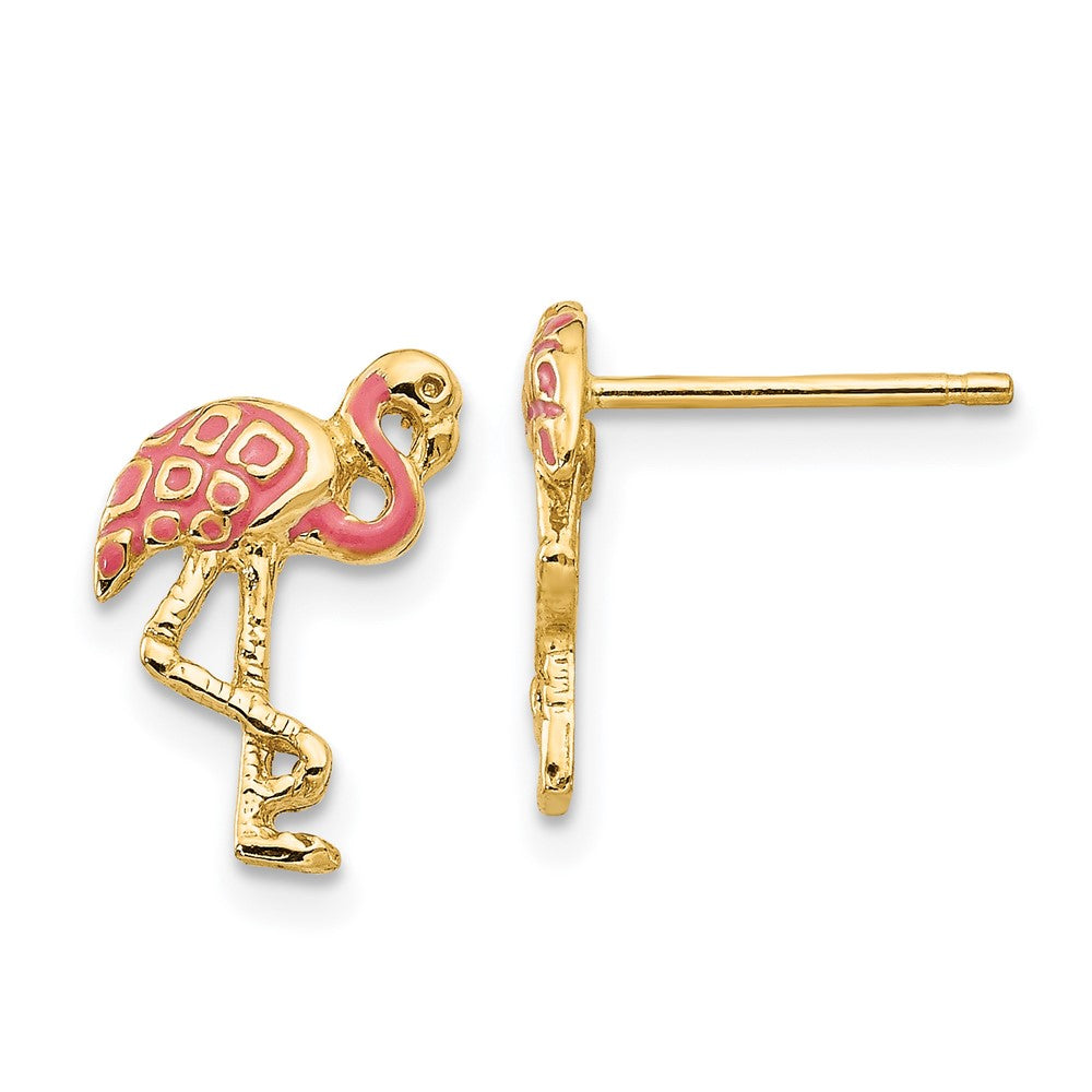 14k Pink Enameled Flamingo Post Earrings