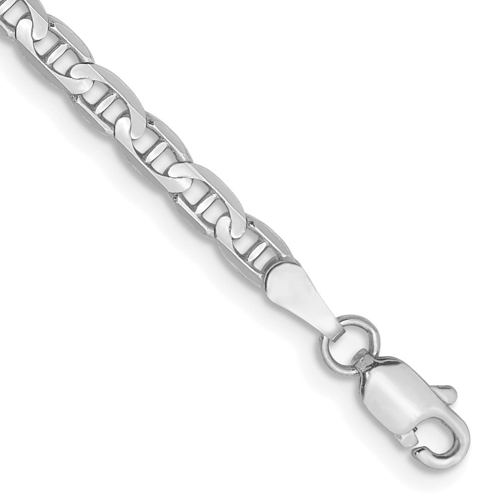 14K White Gold Concave Anchor with Lobster Clasp Bracelet