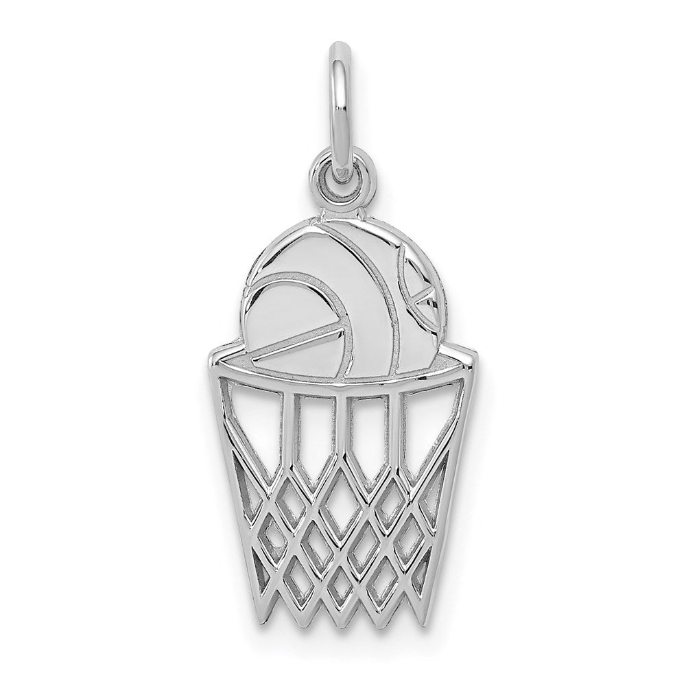 14k White Gold Basketball in Net Charm