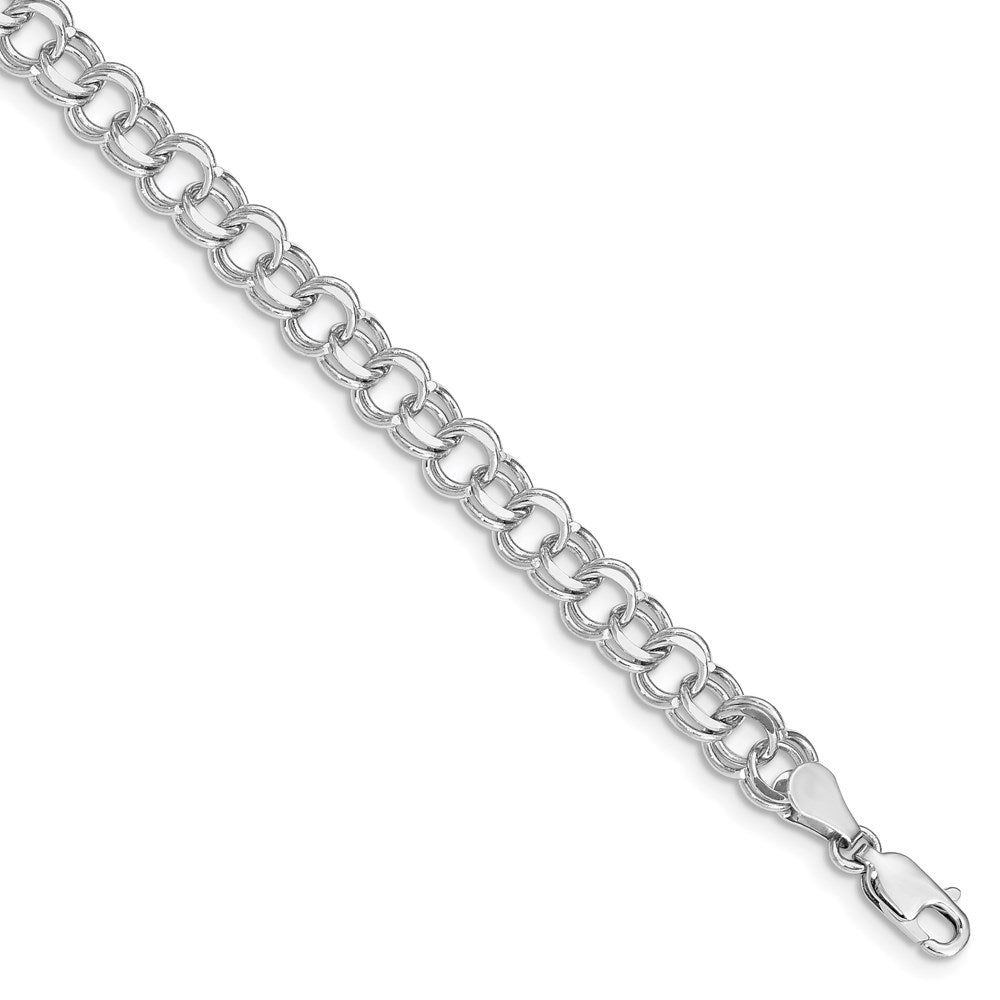 14k White Gold Solid Double Link Charm Bracelet