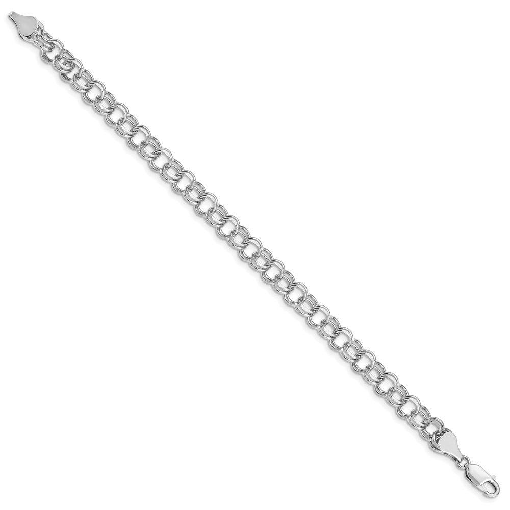 14k White Gold Solid Double Link Charm Bracelet