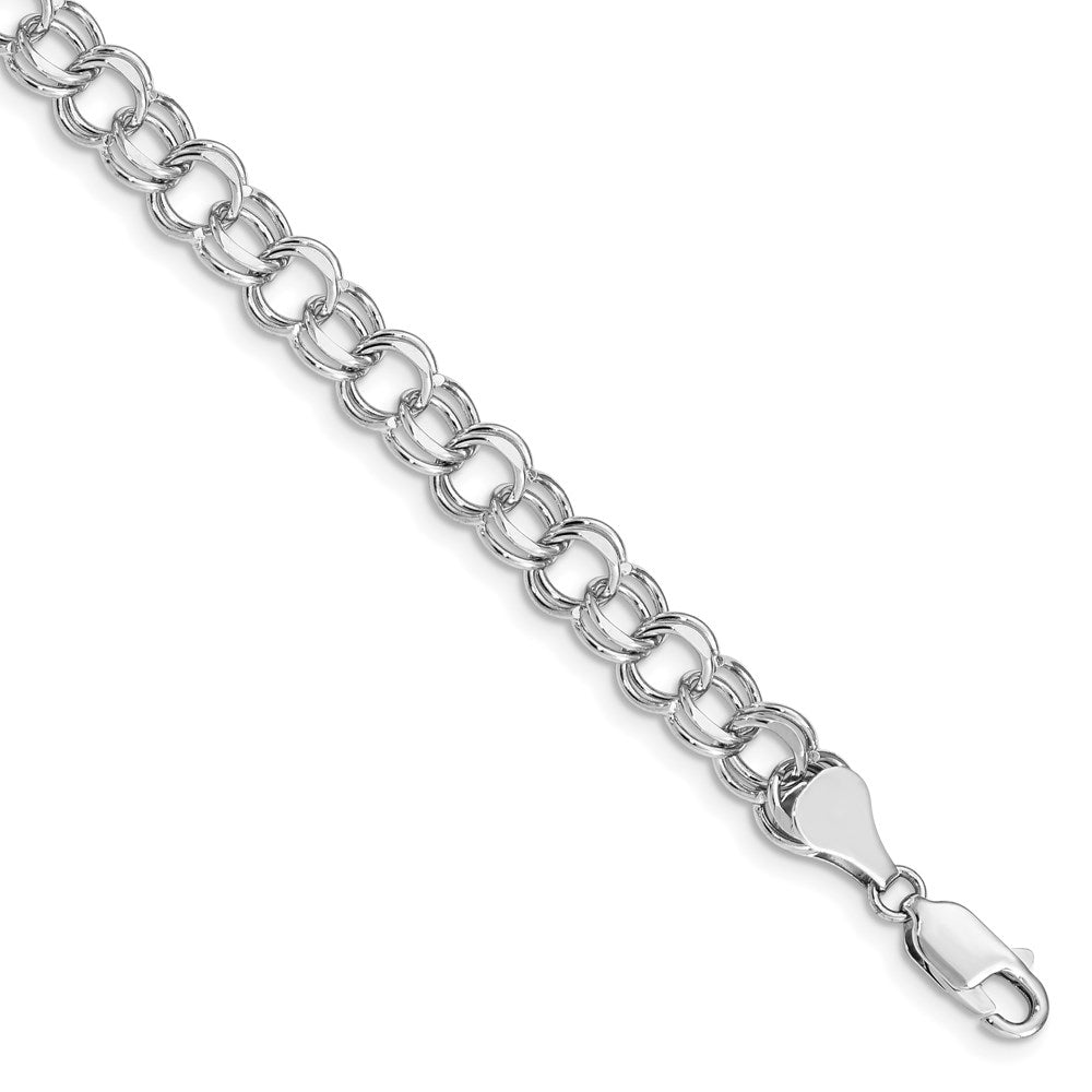 14k White Gold Solid Double Link Charm Bracelet