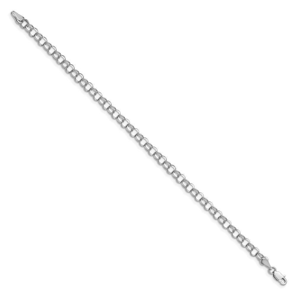 14k White Gold Solid Double Link Charm Bracelet