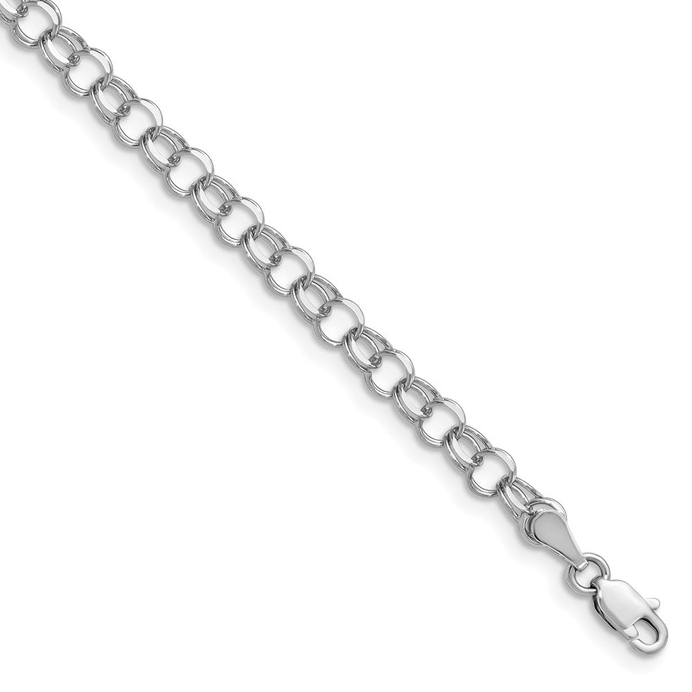 14k White Gold Solid Double Link Charm Bracelet
