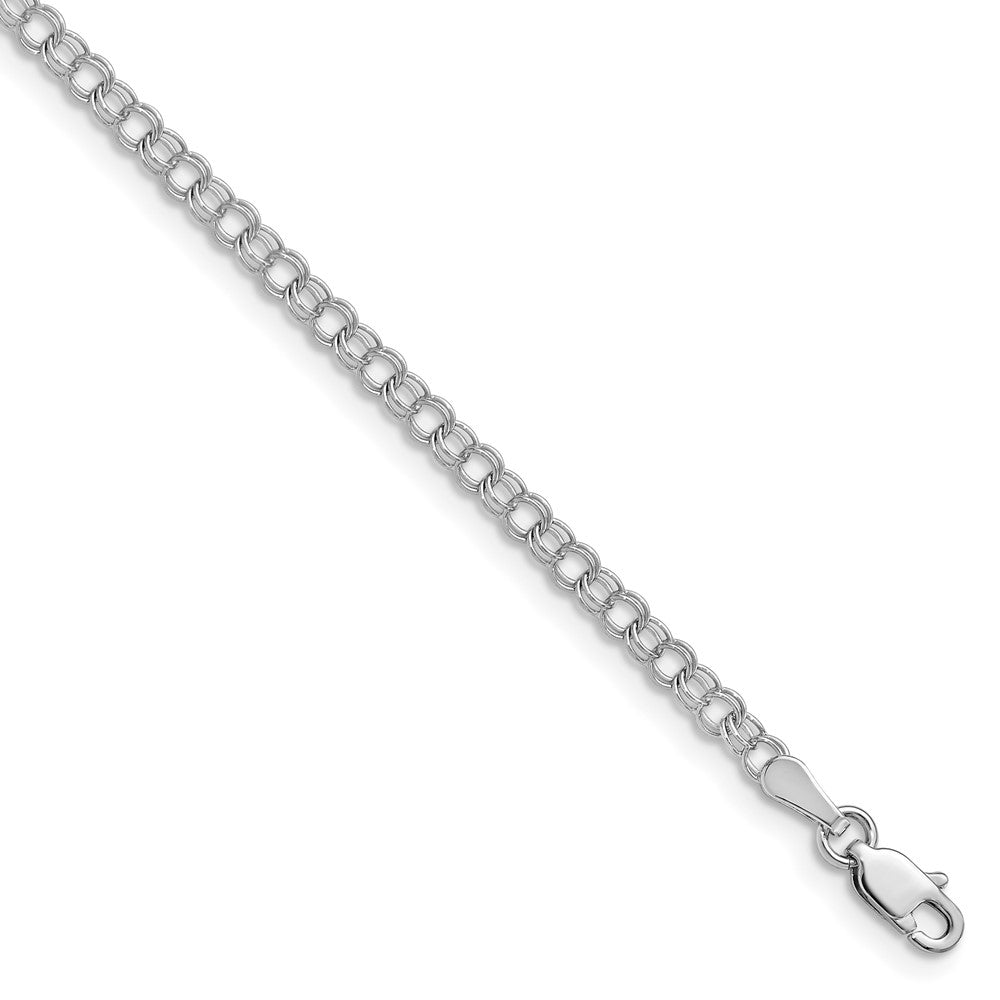 14k White Gold 3mm Solid Double Link Charm Bracelet