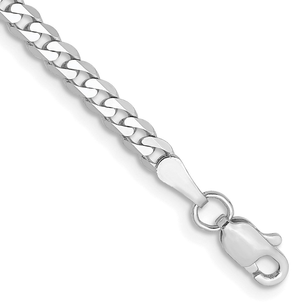 14K White Gold Flat Beveled Curb with Lobster Clasp Bracelet