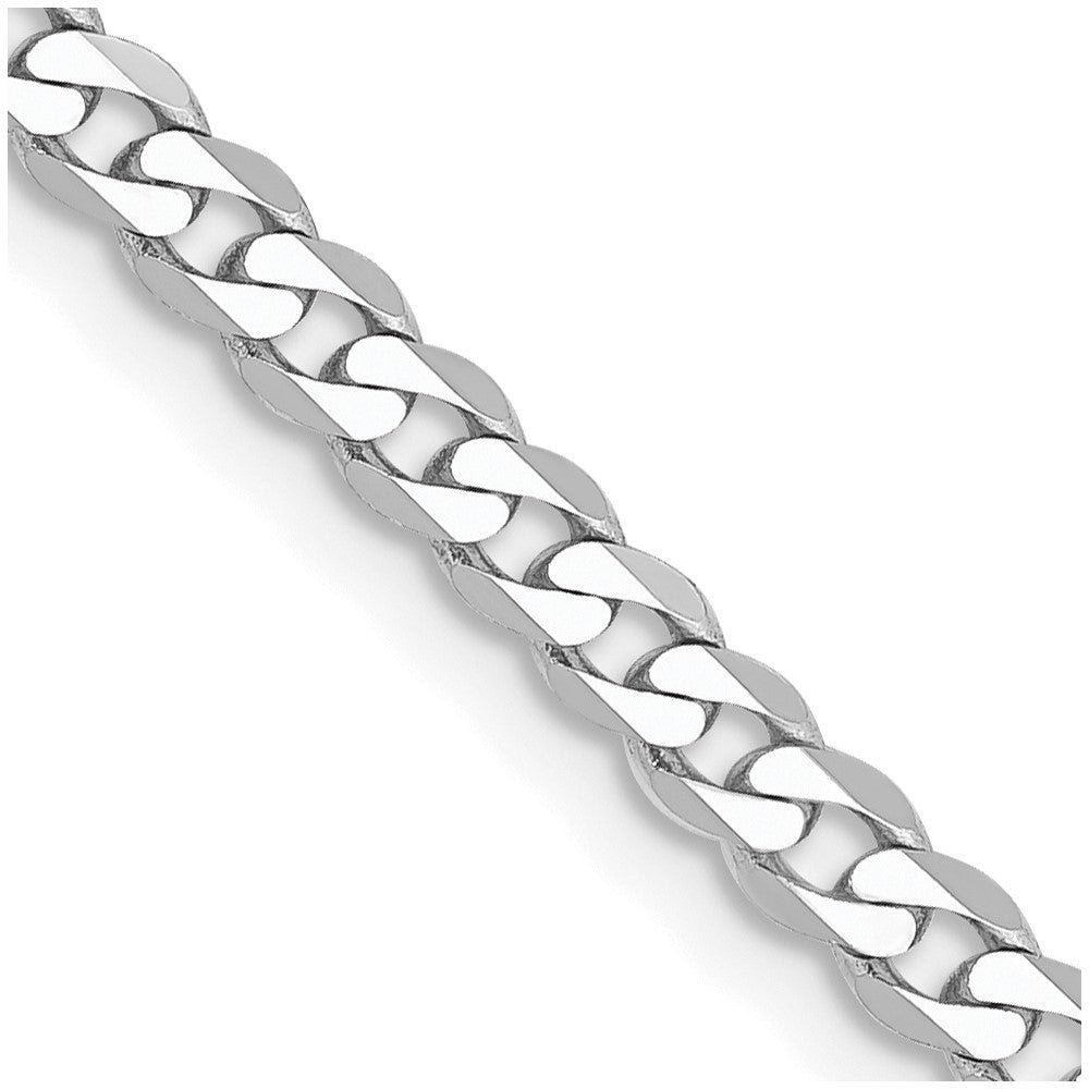 14K White Gold Flat Beveled Curb with Lobster Clasp Chain