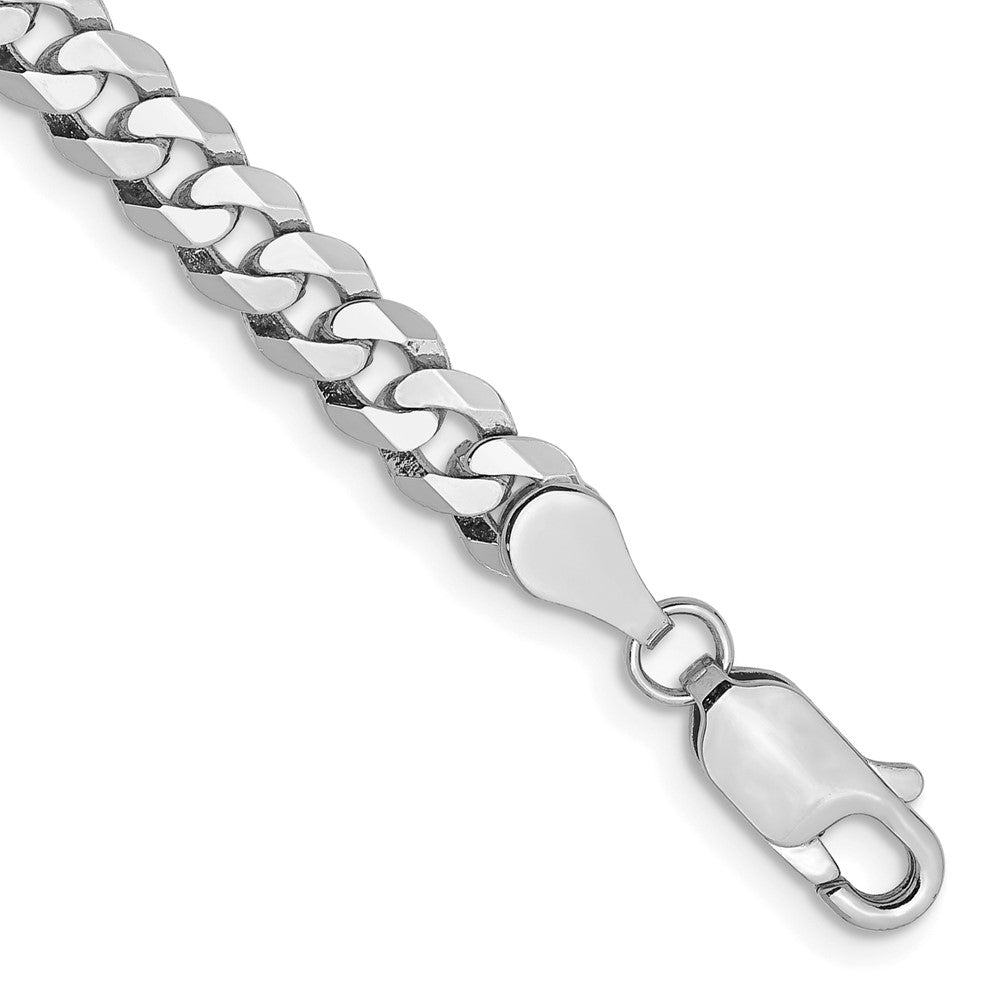 14K White Gold Flat Beveled Curb with Lobster Clasp Bracelet