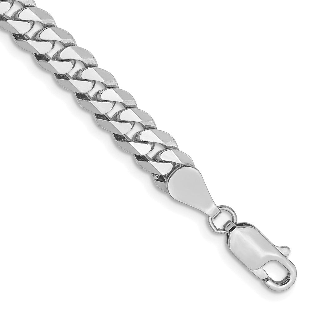 14K White Gold Flat Beveled Curb with Lobster Clasp Bracelet