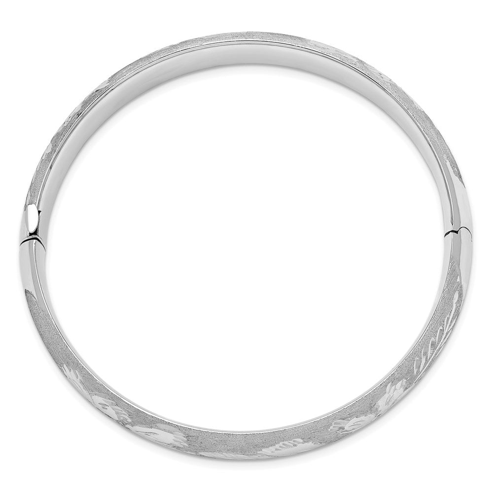14k 7/16 White Gold Florentine Engraved Hinged Round Bangle Bracelet