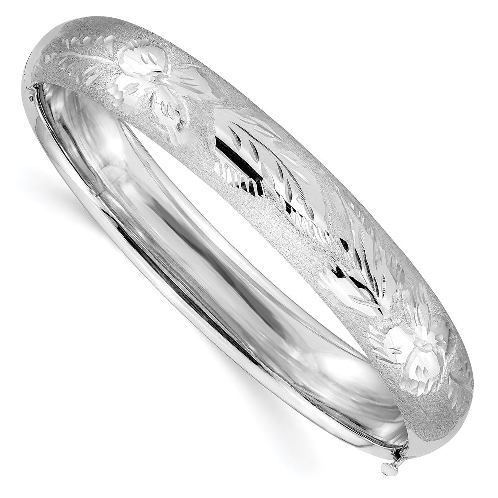 14k 7/16 White Gold Florentine Engraved Hinged Round Bangle Bracelet