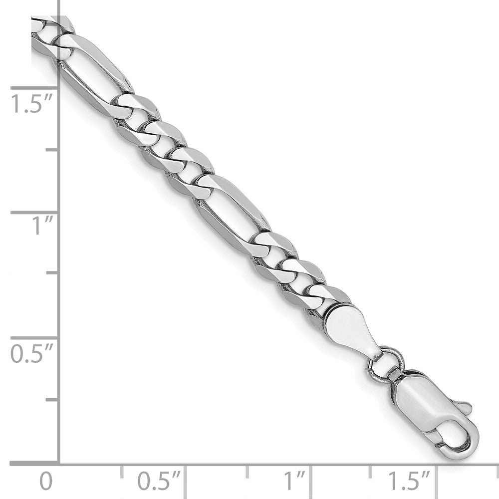 14K White Gold 8 inch 4.5mm Flat Figaro with Lobster Clasp Bracelet