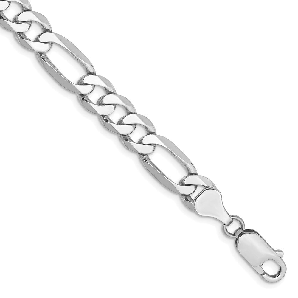 14K White Gold 8 inch 7mm Flat Figaro with Lobster Clasp Bracelet