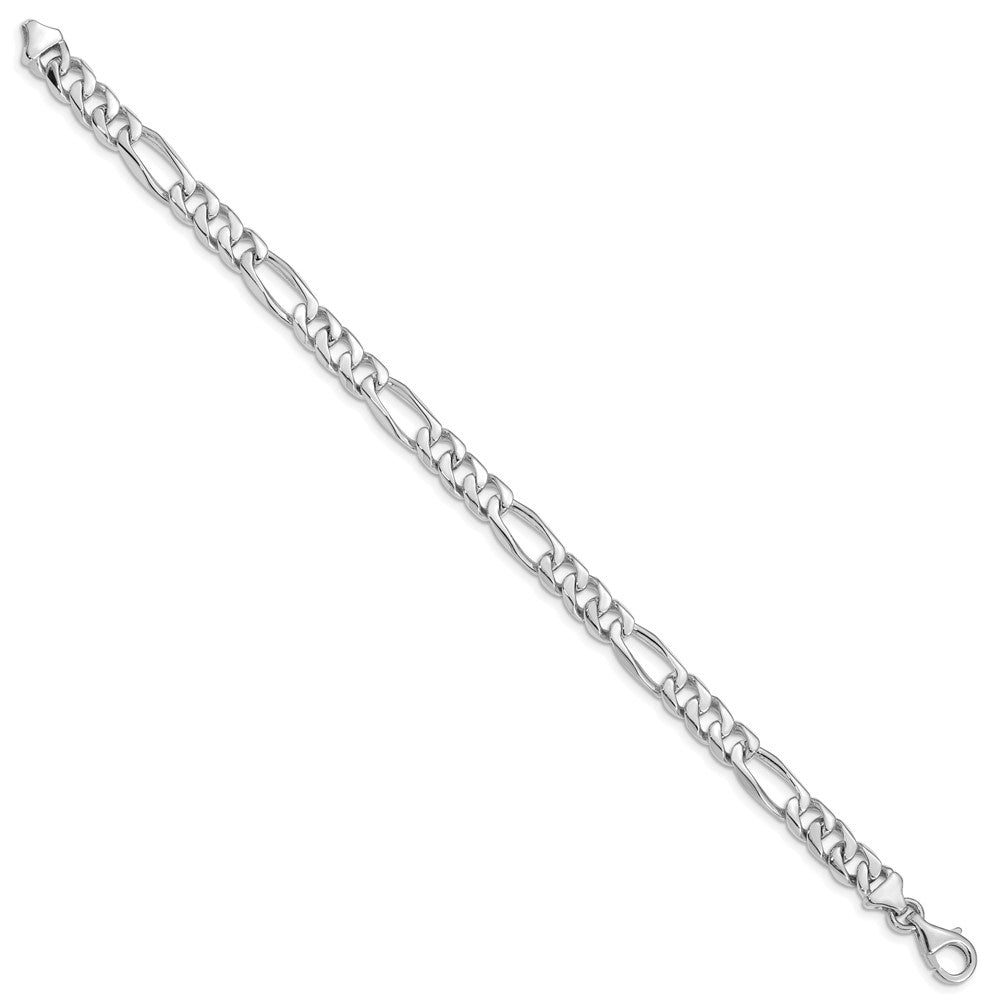 14K White Gold Hand Polished Figaro Link with Fancy Lobster Clasp Bracelet