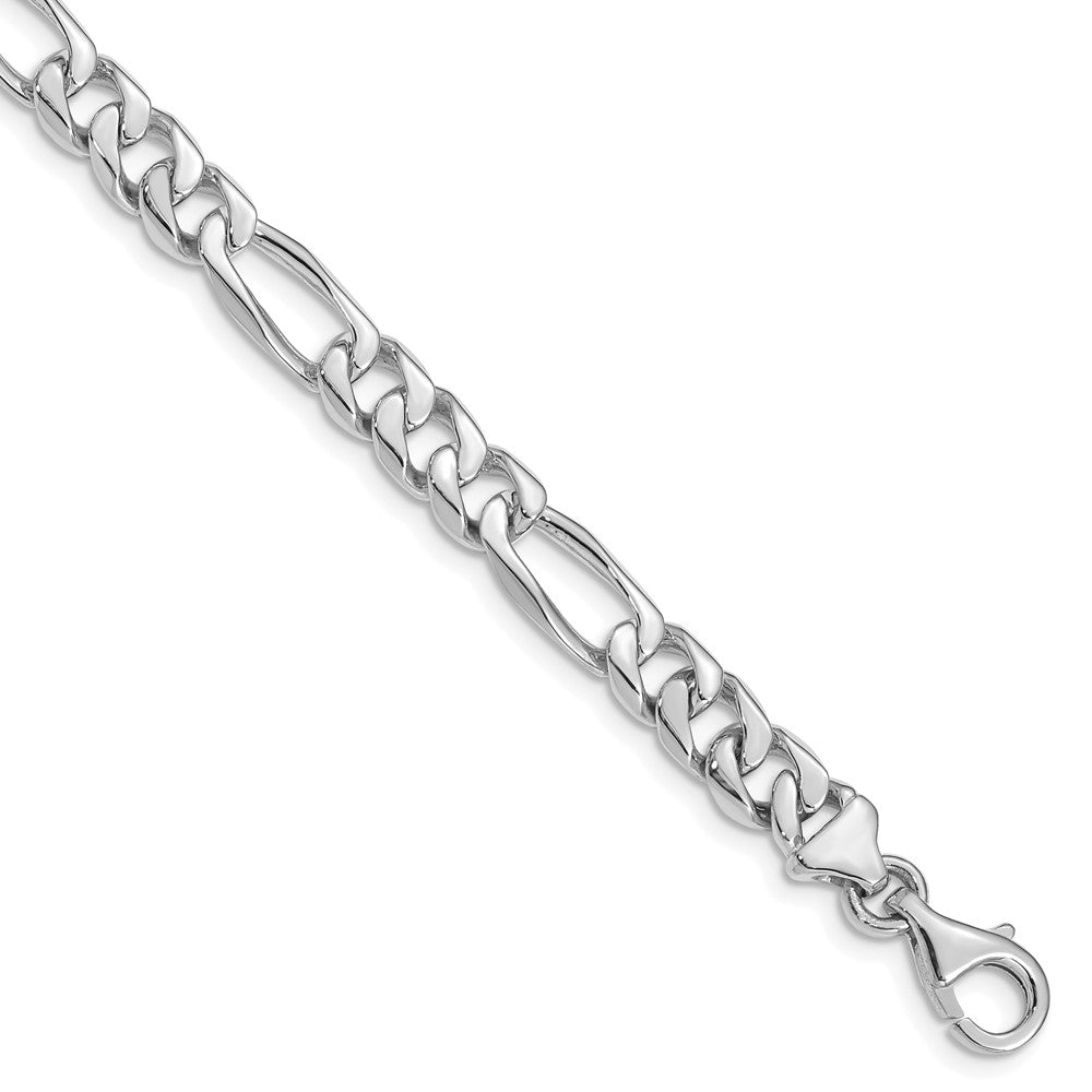 14K White Gold Hand Polished Figaro Link with Fancy Lobster Clasp Bracelet