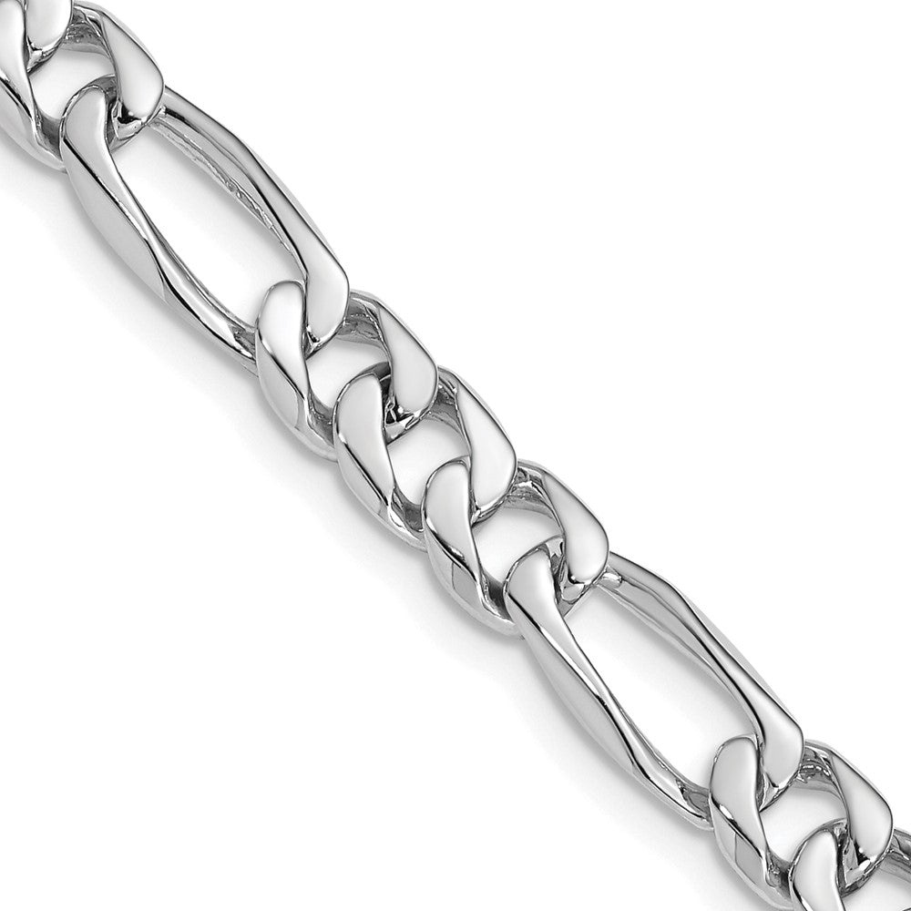 14K White Gold Hand Polished Figaro Link with Fancy Lobster Clasp Chain