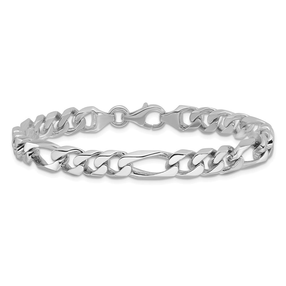 14K White Gold 8 inch 8mm Hand Polished Figaro Link with Fancy Lobster Clasp Bracelet