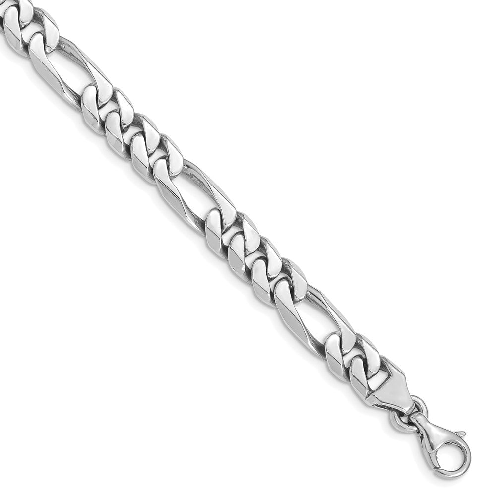 14K White Gold 9 inch 8mm Hand Polished Figaro Link with Fancy Lobster Clasp Bracelet