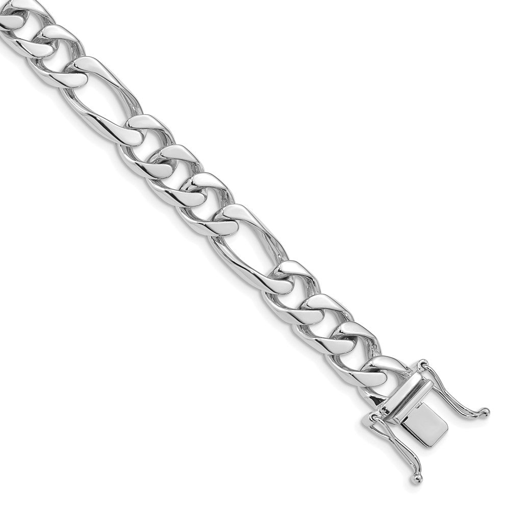 14K White Gold Hand Polished Figaro Link with Box Catch Clasp Bracelet