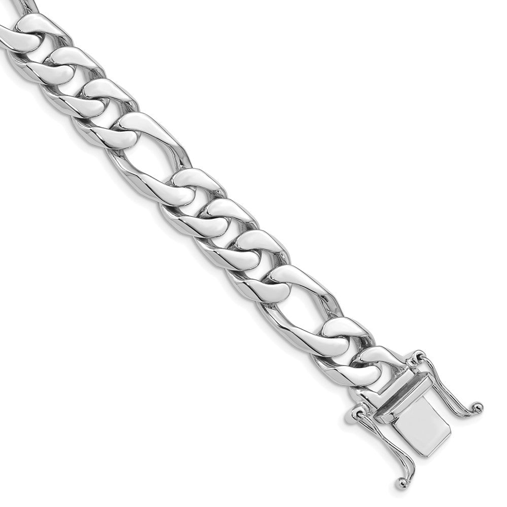 14K White Gold 8 inch 10mm Hand Polished Figaro Link with Box Catch Clasp Bracelet