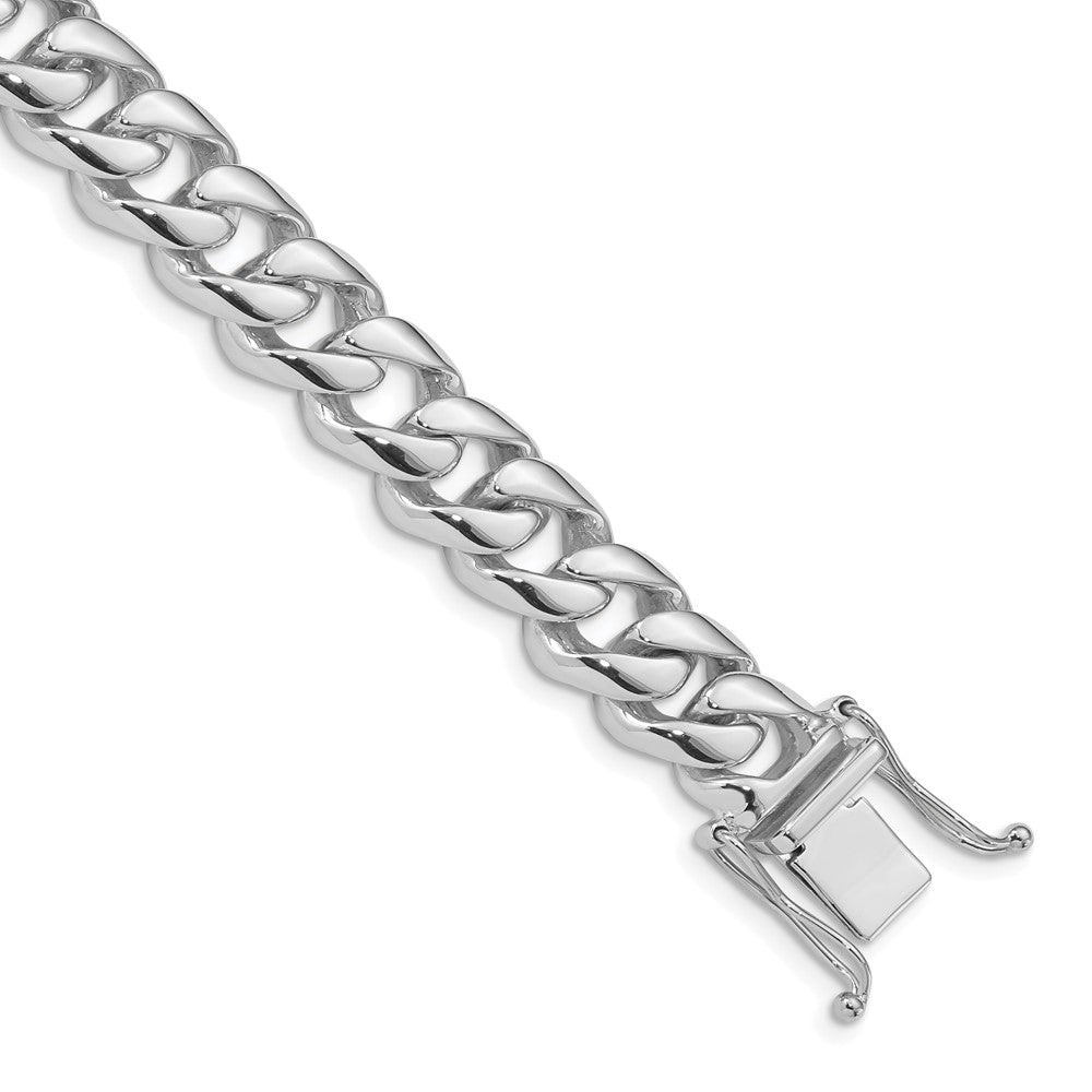 14K White Gold Hand Polished Rounded Curb Link with Box Catch Clasp Chain