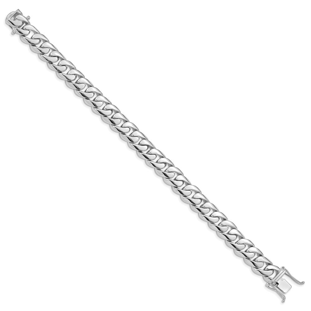 14K White Gold Hand Polished Rounded Curb Link with Box Catch Clasp Bracelet