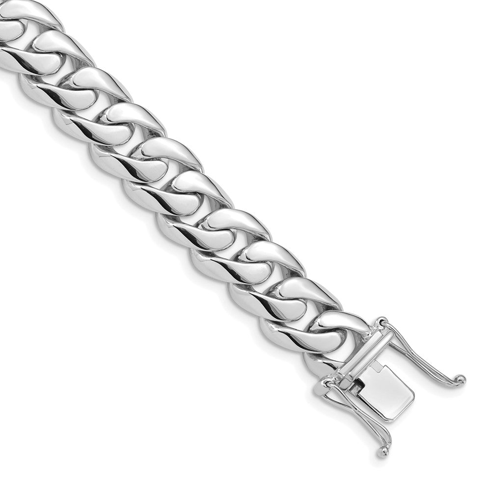 14K White Gold Hand Polished Rounded Curb Link with Box Catch Clasp Bracelet