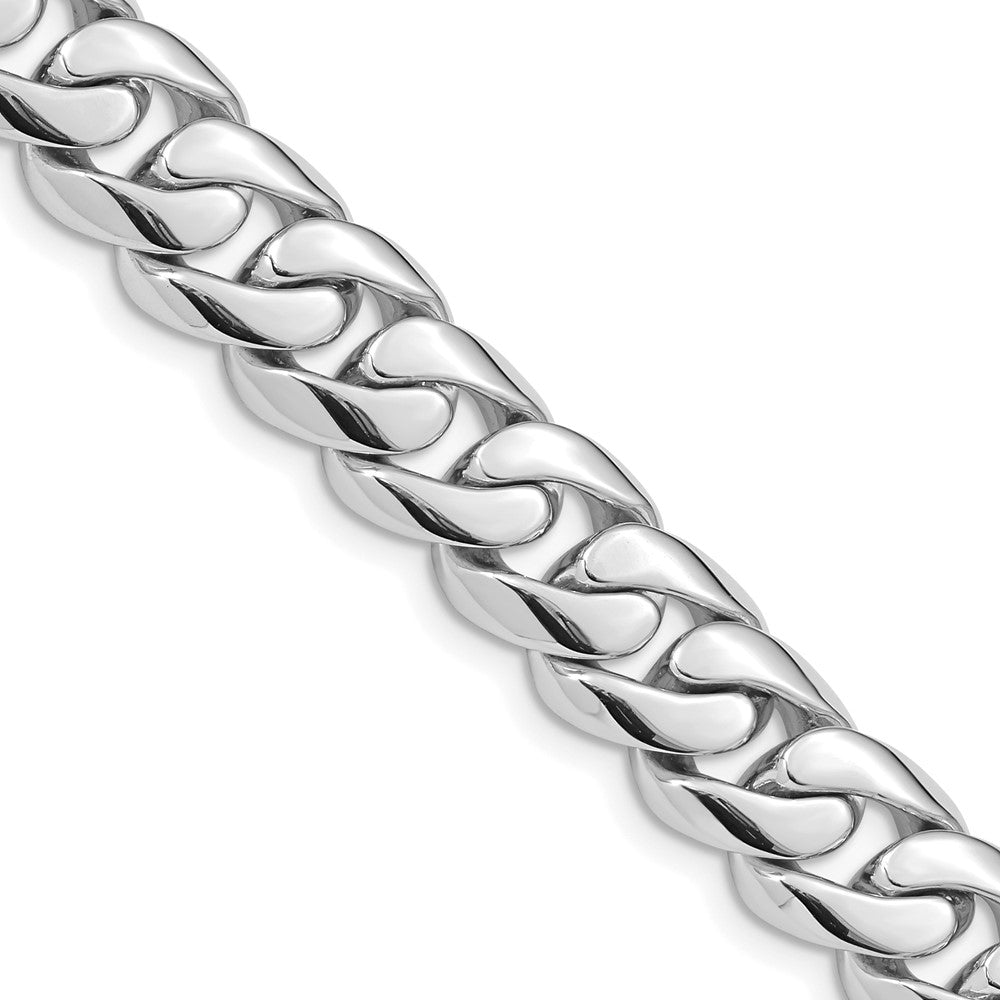 14K White Gold 9 inch 10.8mm Hand Polished Rounded Curb Link with Box Catch Clasp Bracelet