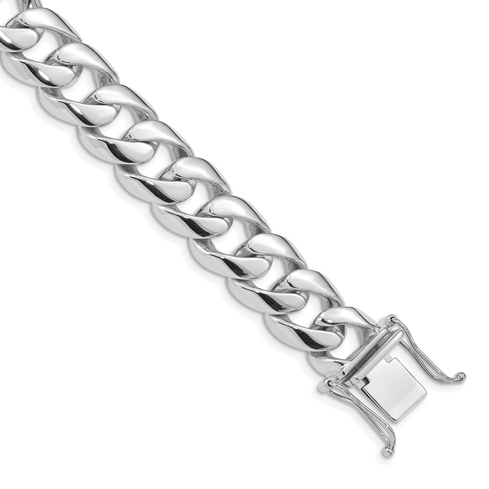 14K White Gold Hand Polished Rounded Curb Link with Box Catch Clasp Chain