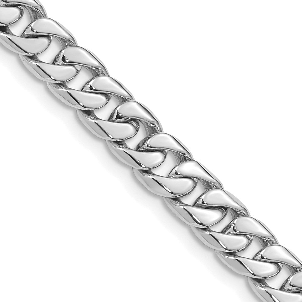 14K White Gold Hand Polished Flat Beveled Curb Link with Box Catch Clasp Chain