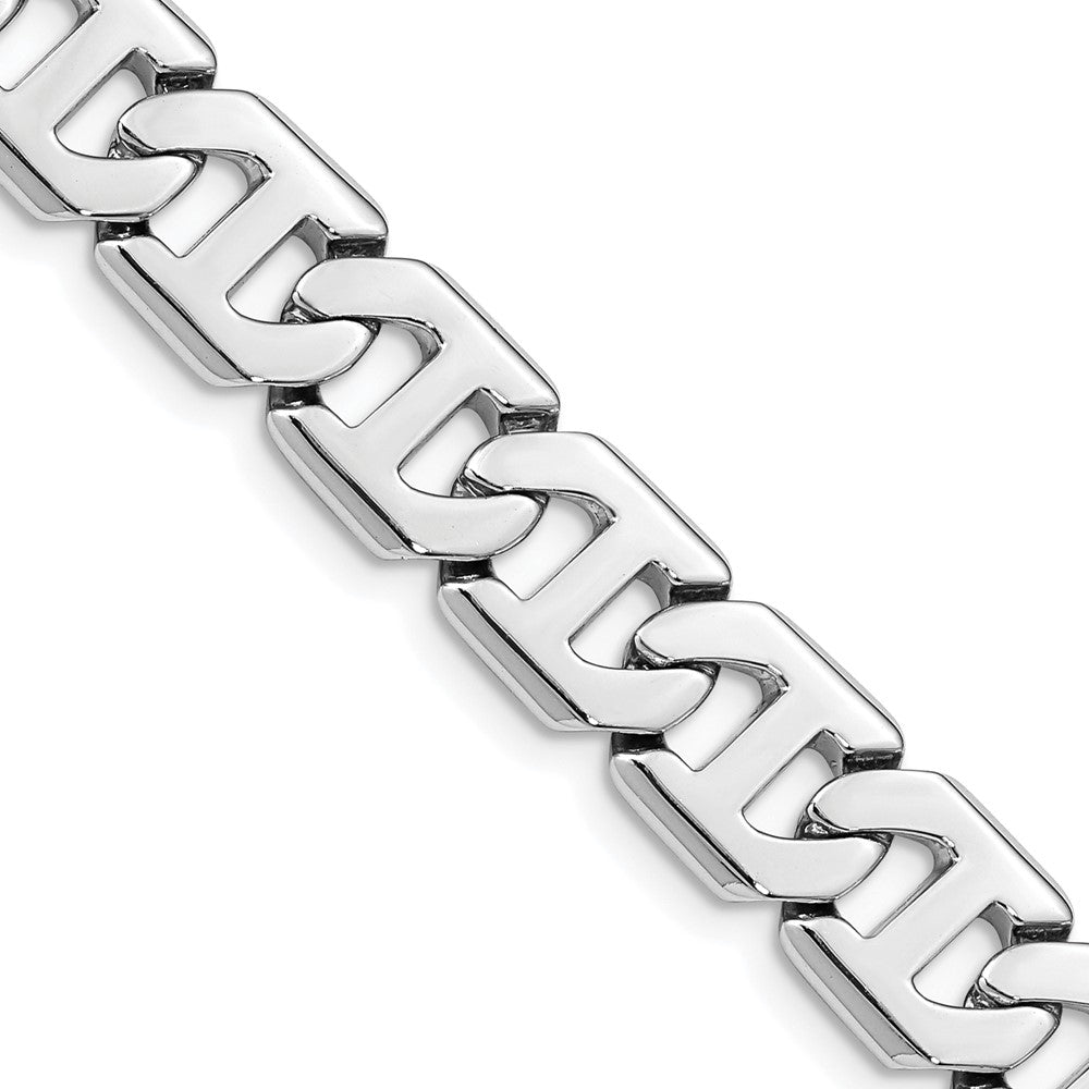 14K White Gold Hand Polished Fancy Link with Box Catch Clasp Chain