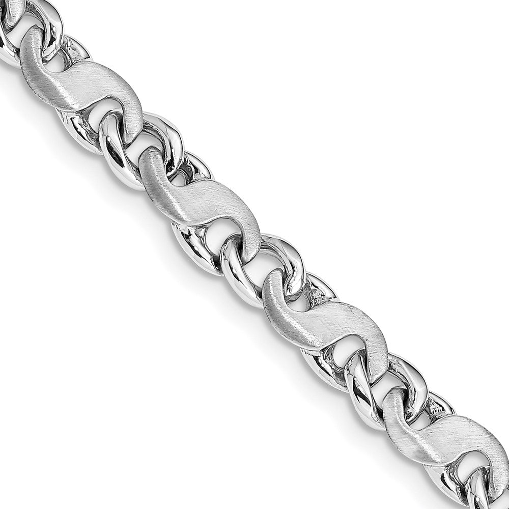 14K White Gold Hand Polished and Satin Fancy S-Link with Fancy Lobster Clasp Chain