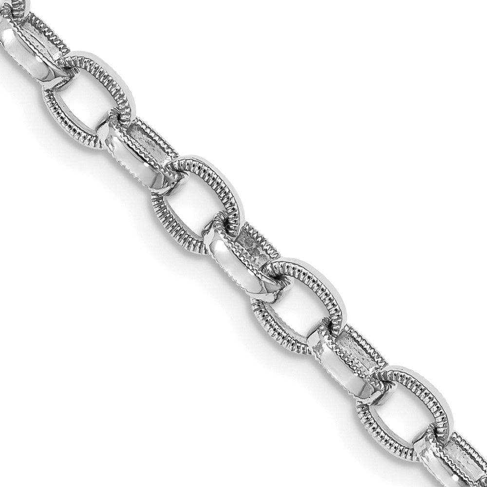 14K White Gold Hand Polished with Ridged Edge Fancy Link Fancy Lobster Clasp Chain